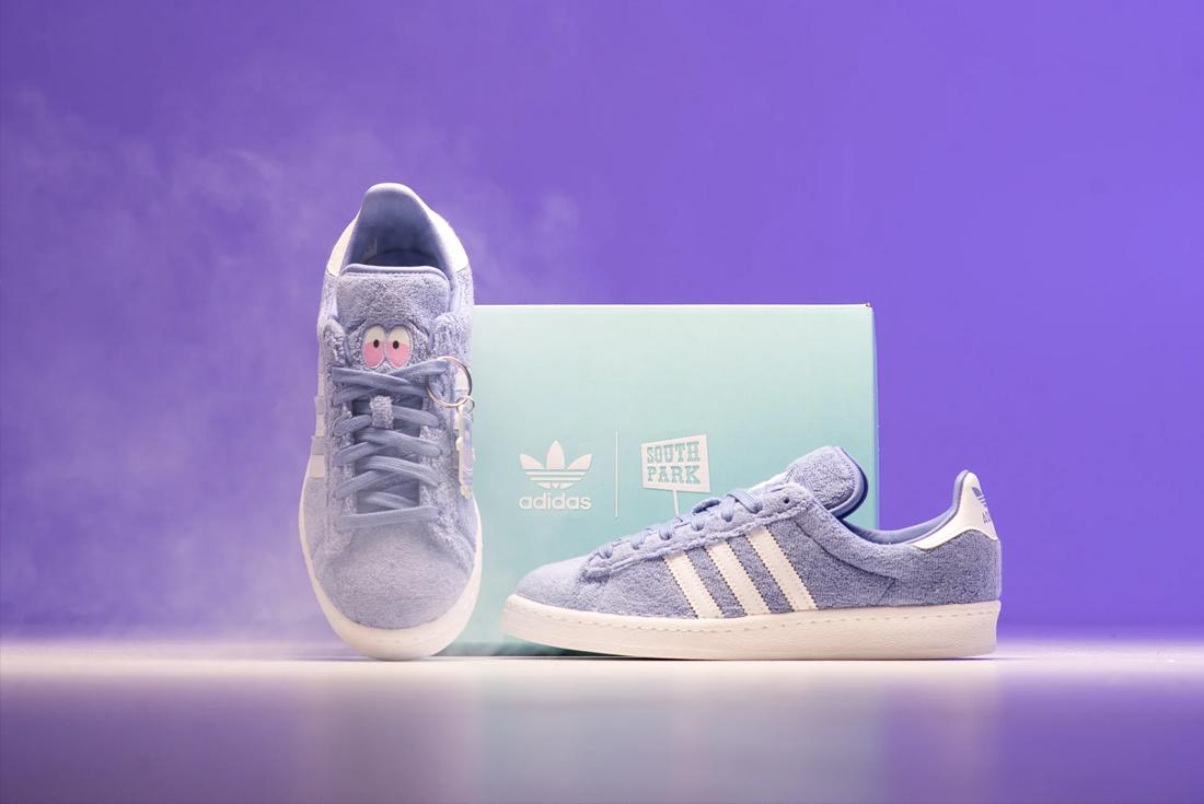 Purple furry South Park x adidas sneakers weed shoes