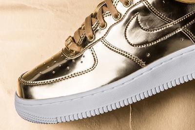 Nike Air Force 1 Liquid Metal Gold Toe Close Up