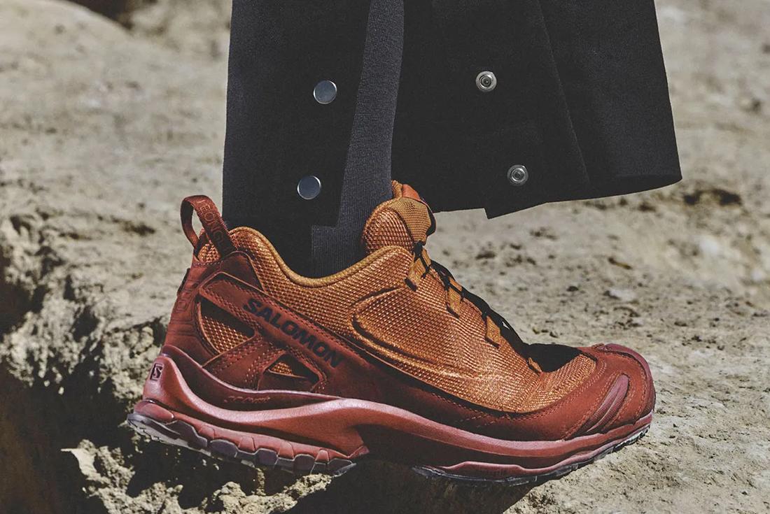 Jeong Li Salomon orange sneaker on-foot