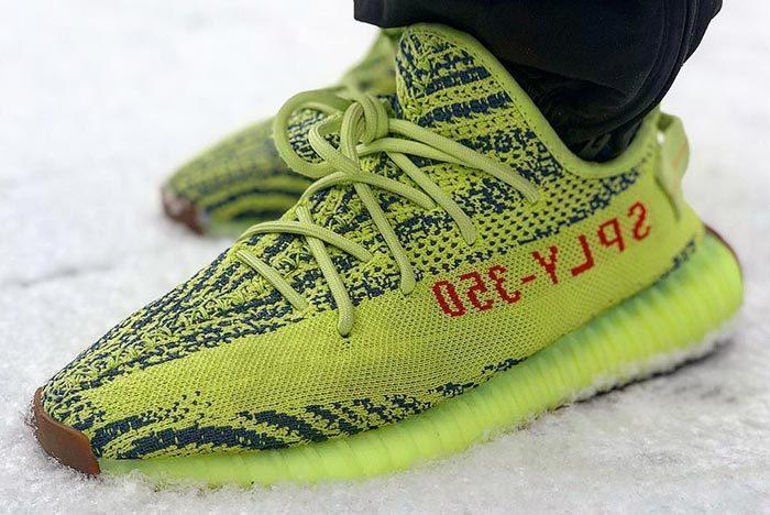 Yellow Yeezy 350 350 V2 Semi Frozen Yellow On Feet Cream White V2