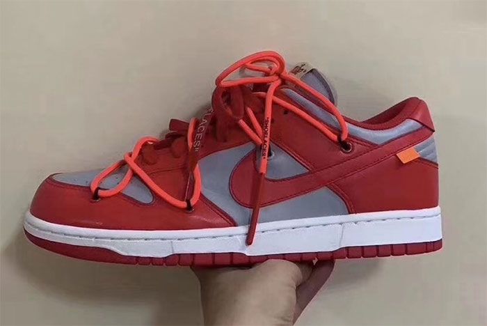 Off White Nike Dunk Low Univeristy Red Wolf Grey Fressh Look