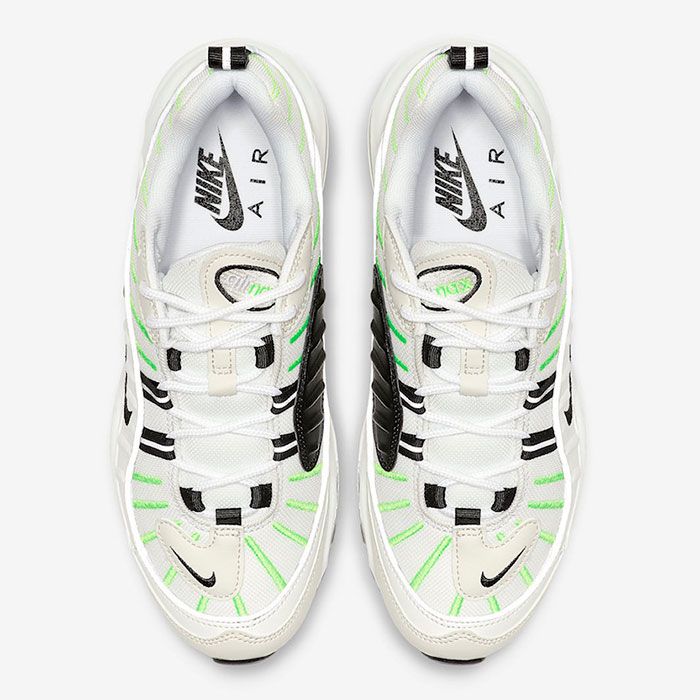 nike white and neon green air max 98 sneakers