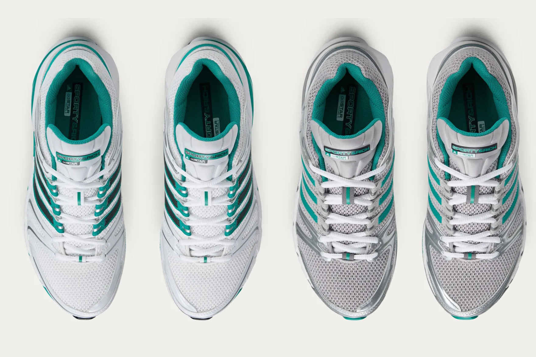 adidas x Sporty and Rich Adistar Control 5 White/Teal and Grey/Teal