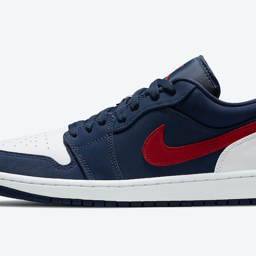melon Volcanic Exchangeable The Air Jordan 1 Low Rocks Red, White and Blue - Sneaker Freaker