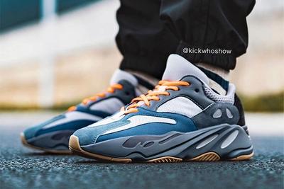 Adidas Yeezy Boost 700 Teal Blue On Foot Left 2