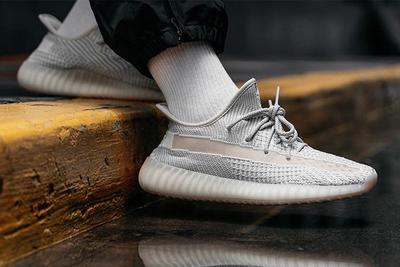 Adidas Yeezy Boost 350 V2 Reflective Lundmark On Foot Hovering Lateral Side Shot