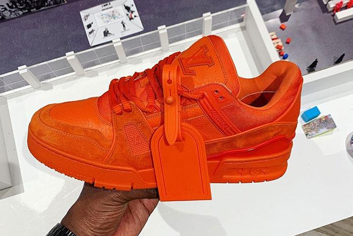 Virgil Abloh Orange Louis Vuitton Sneaker Lateral In Hand Side Shot