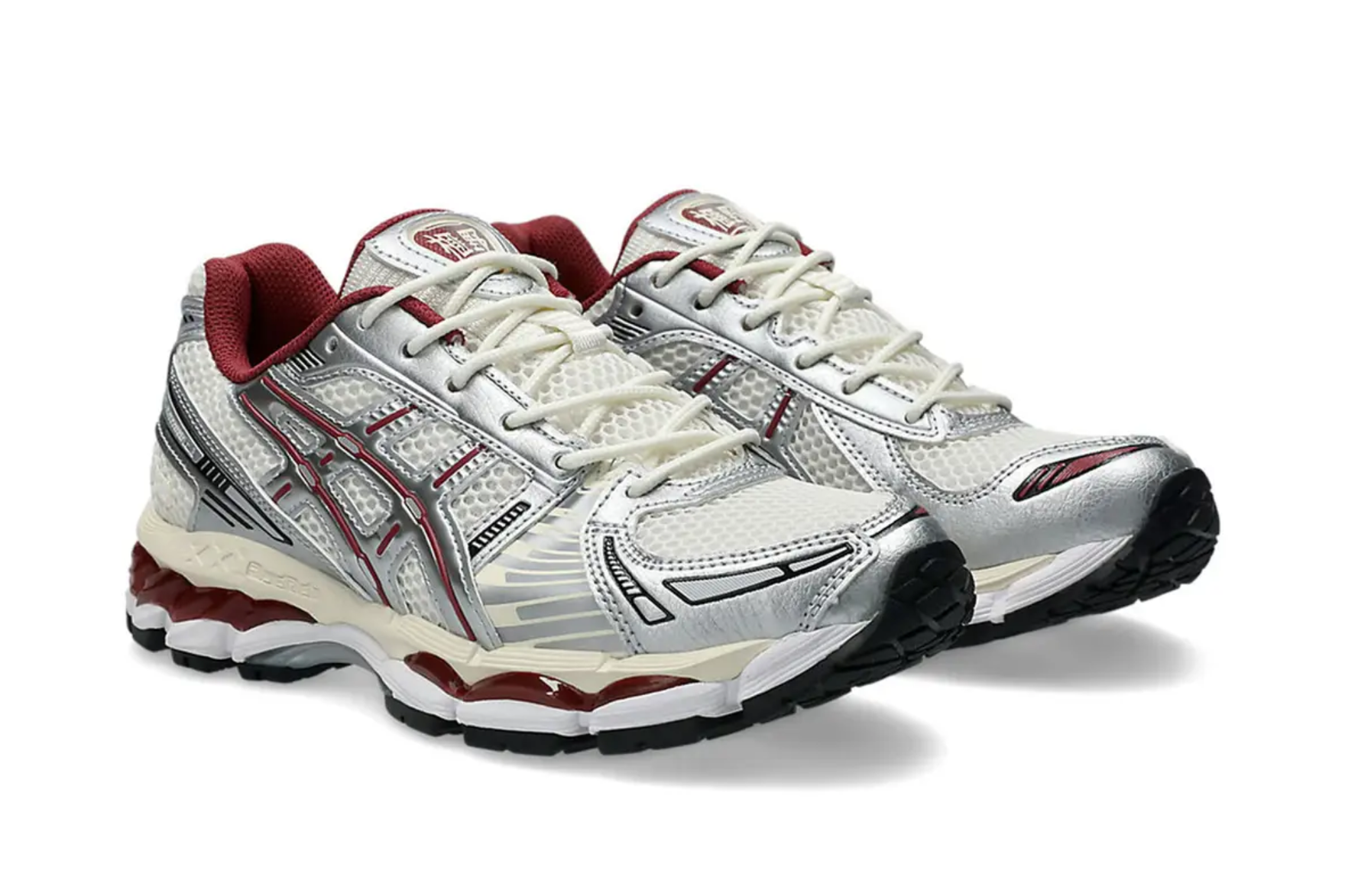asics silver burgundy sneaker on white background