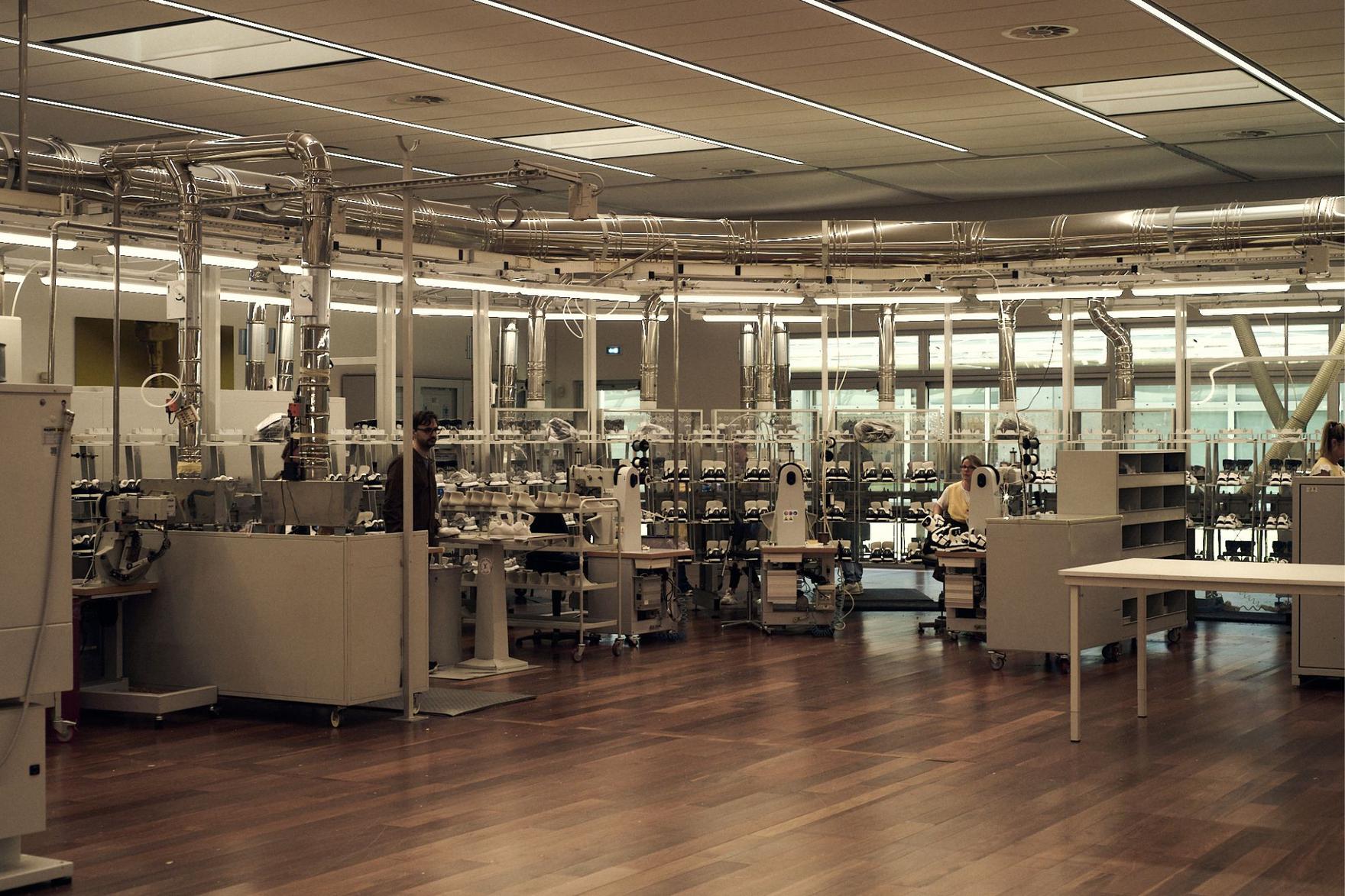 Interior of a shoe-making factory with machinery