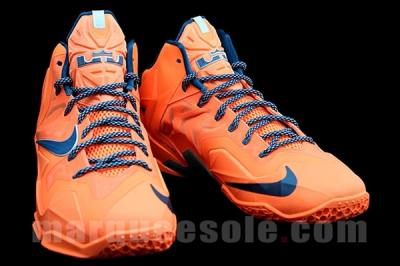 Nike Le Bron 11 Orange Navy Angle