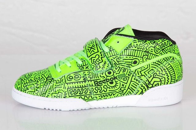 Keith Haring Reebok Classic Workout Mid Strap Neon Green 2