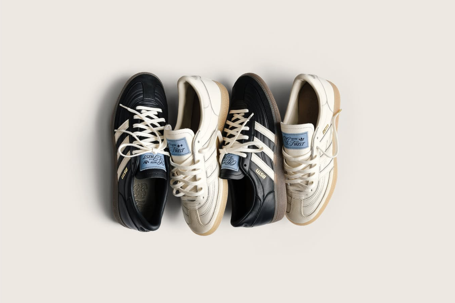 lineup of adidas handball spezials on cream background