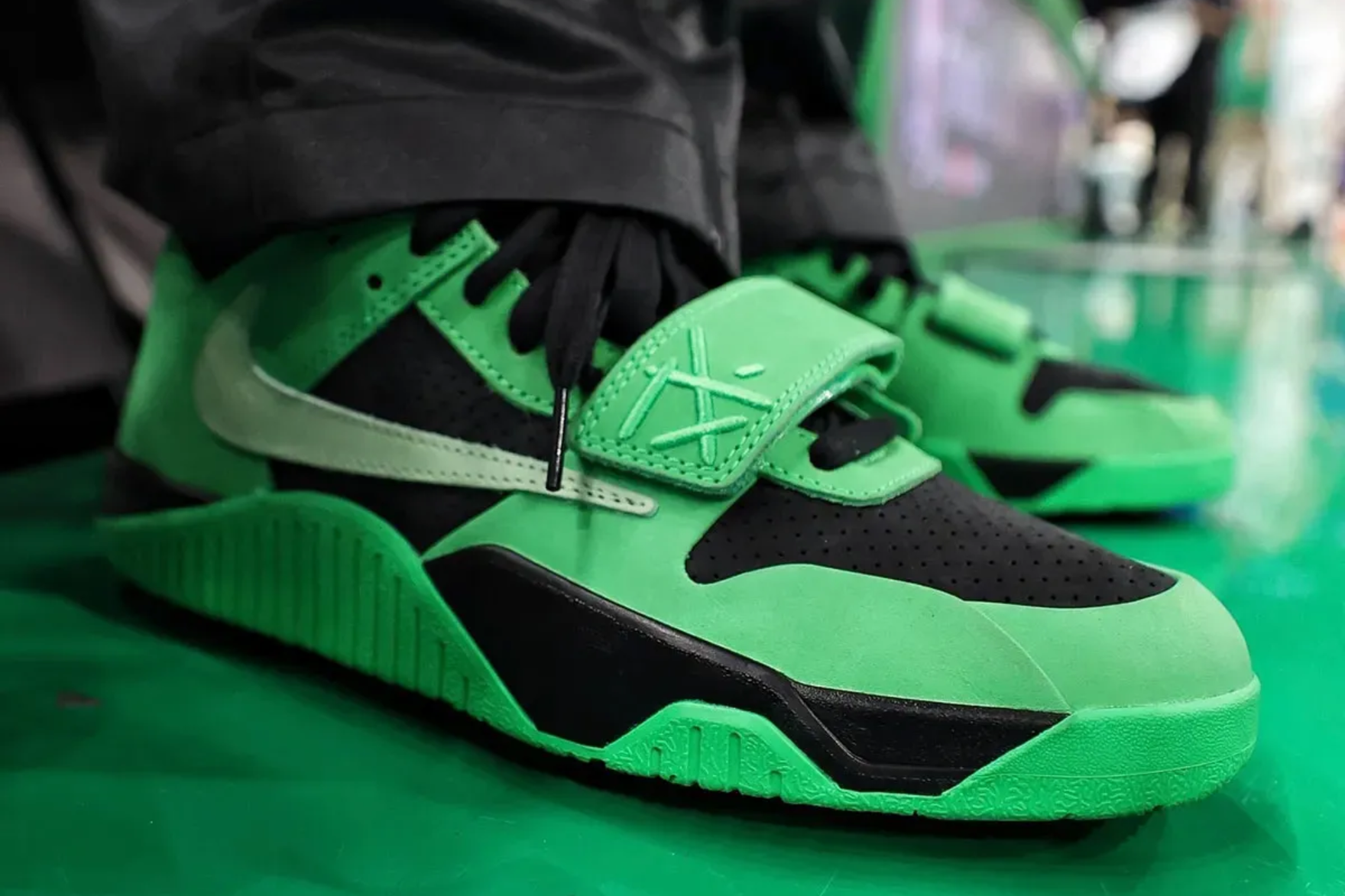 green jordan jumpman sneaker on-foot shot