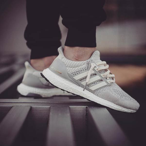 all white ultra boost on feet
