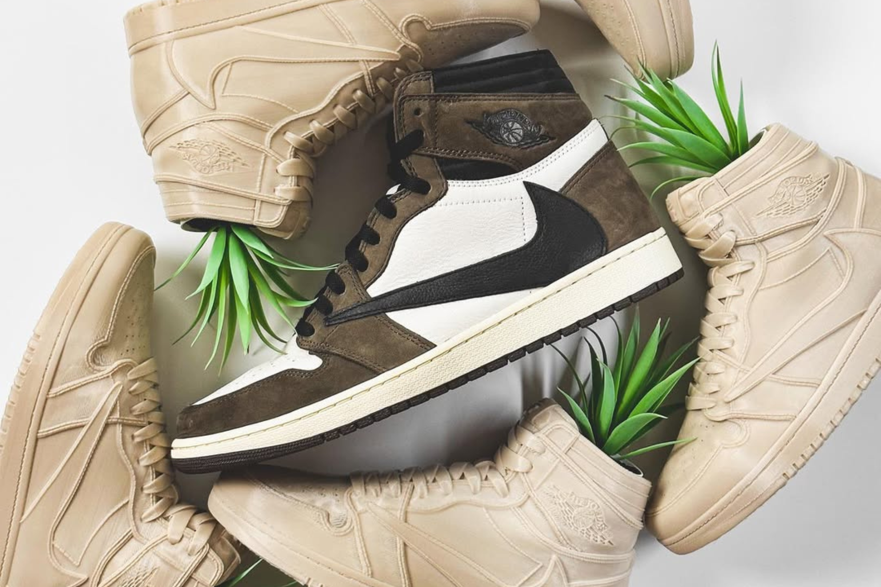 3D-printed Travis Air Jordan collab sneakers with plants inside