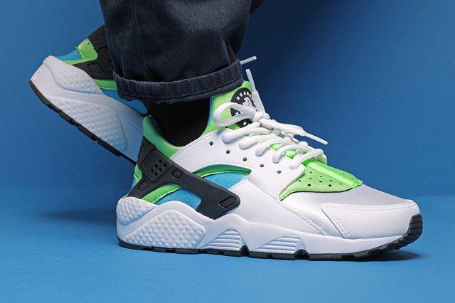 white lime green and blue huaraches