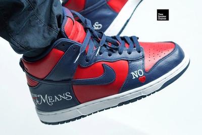 nike sb dunk high supreme by any means on foot