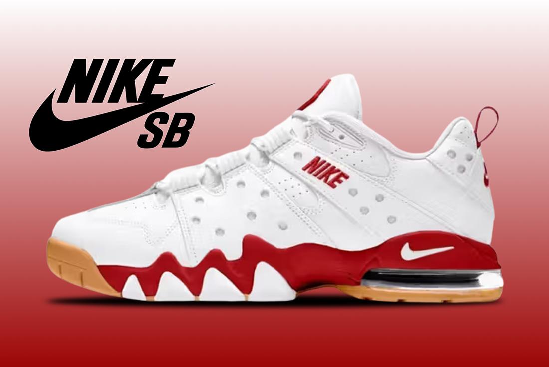Red and white air max CB 94 sneaker with Nike SB logo
