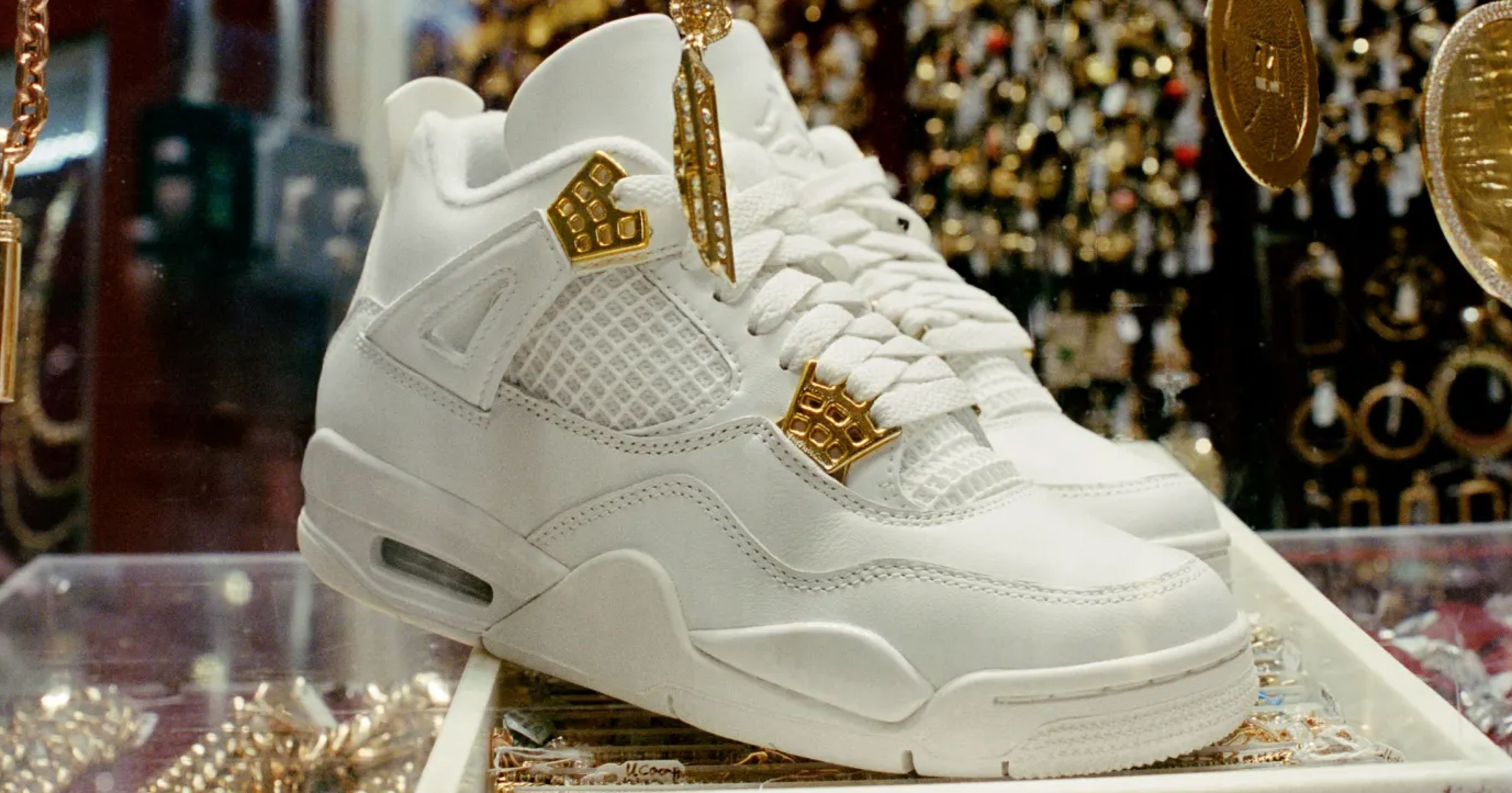 White and clearance gold jordan 4