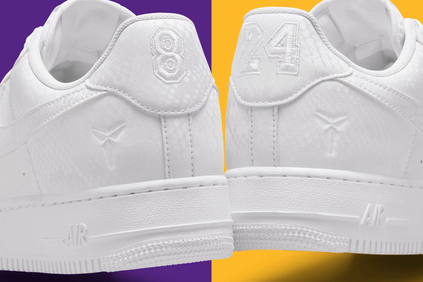 Two Nike Kobe sneakers on purple and gold background