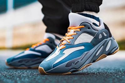 Adidas Yeezy Boost 700 Teal Blue On Foot Left