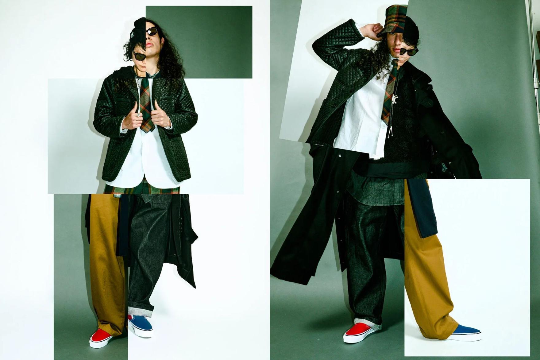 Composite images of two models in red and blue shoes