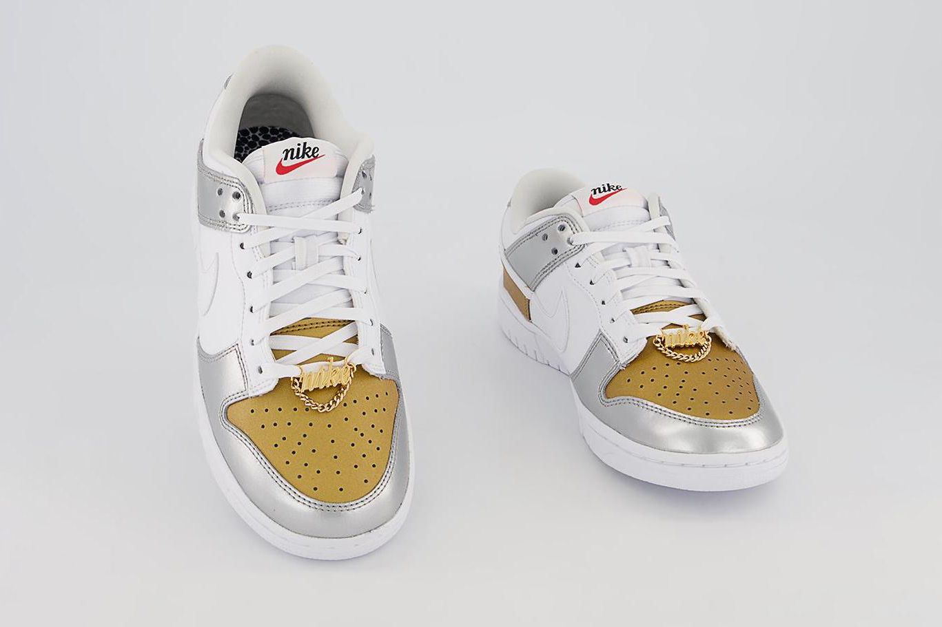 Nike Dunk Low Gold, Silver and White