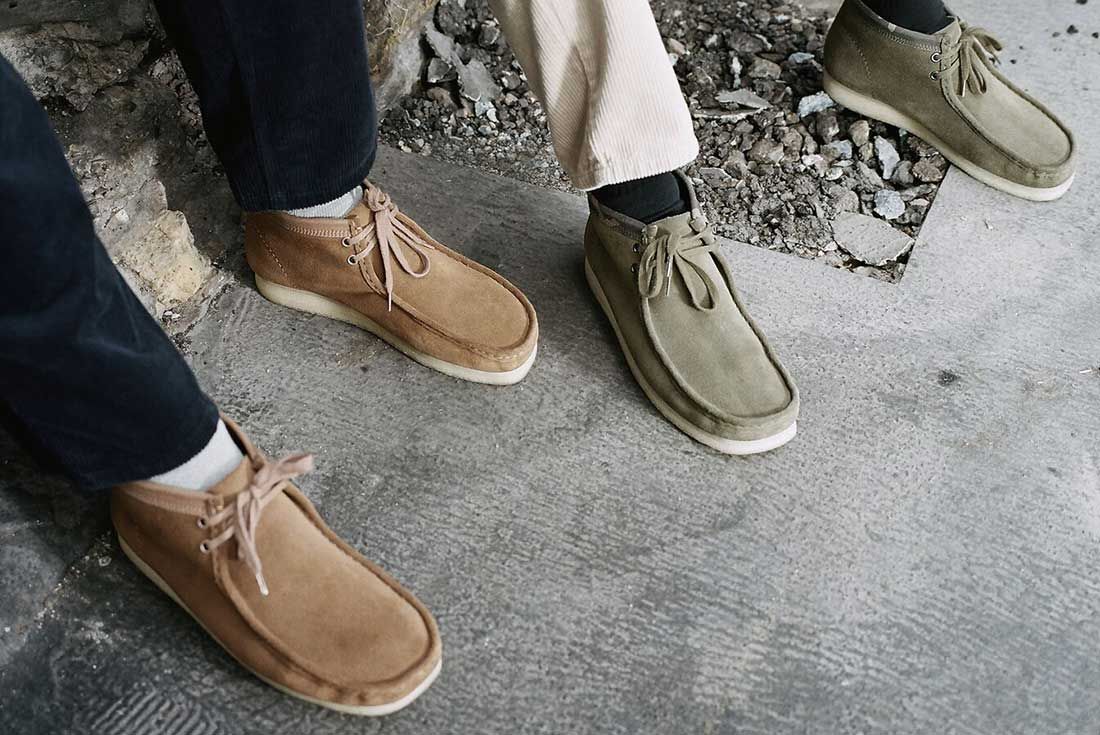 clarks wallabees with suit