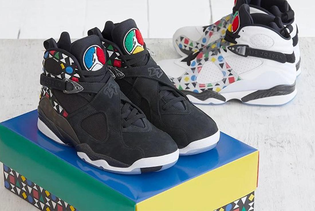 Air Jordan 8 'Quai 54' sneakers sitting on top of shoebox
