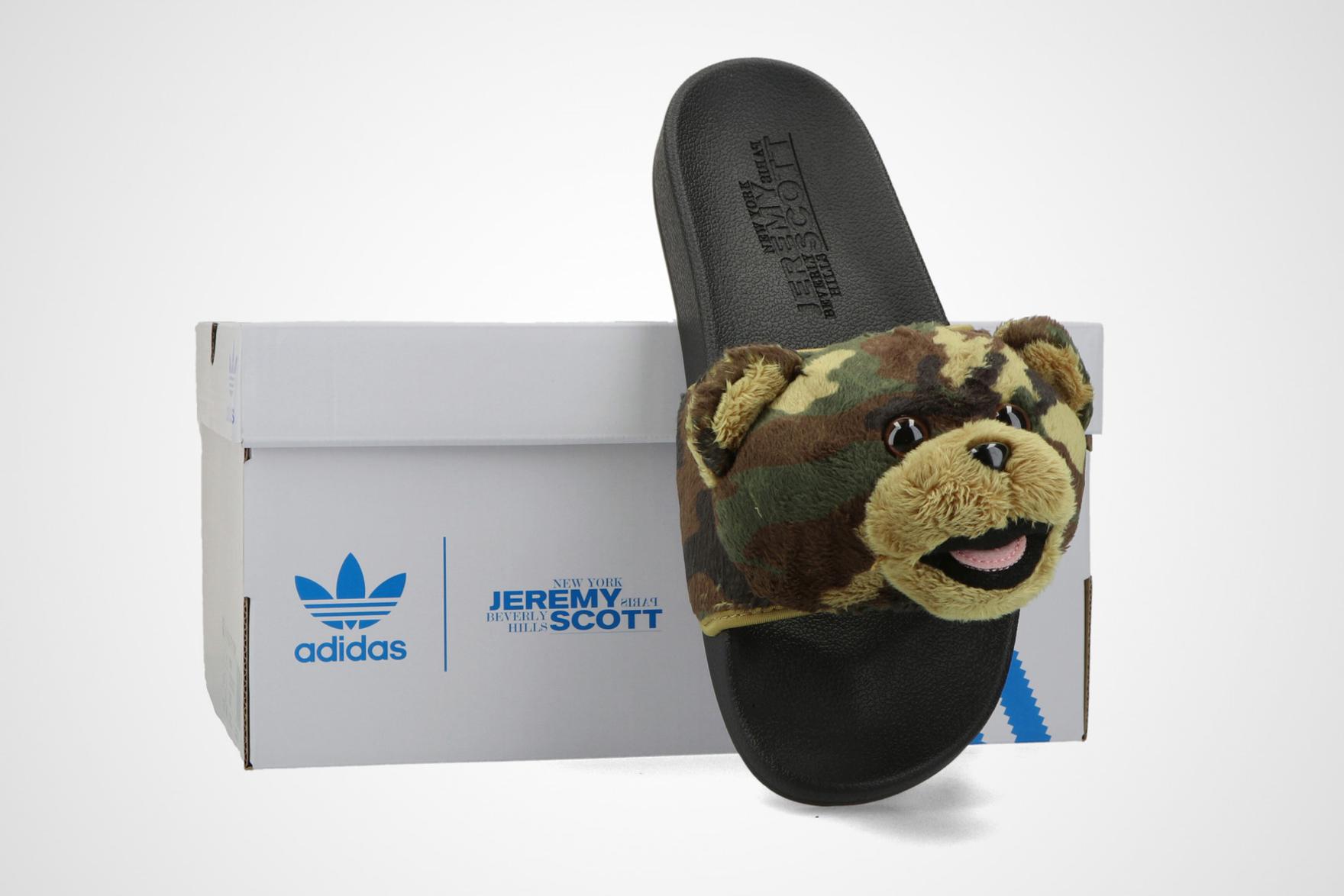 Jeremy Scott x adidas adilette Camo Bear Slides