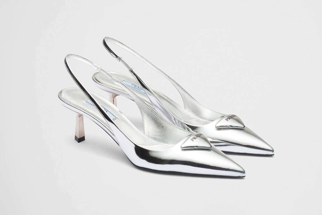 prada slingblack heels silver