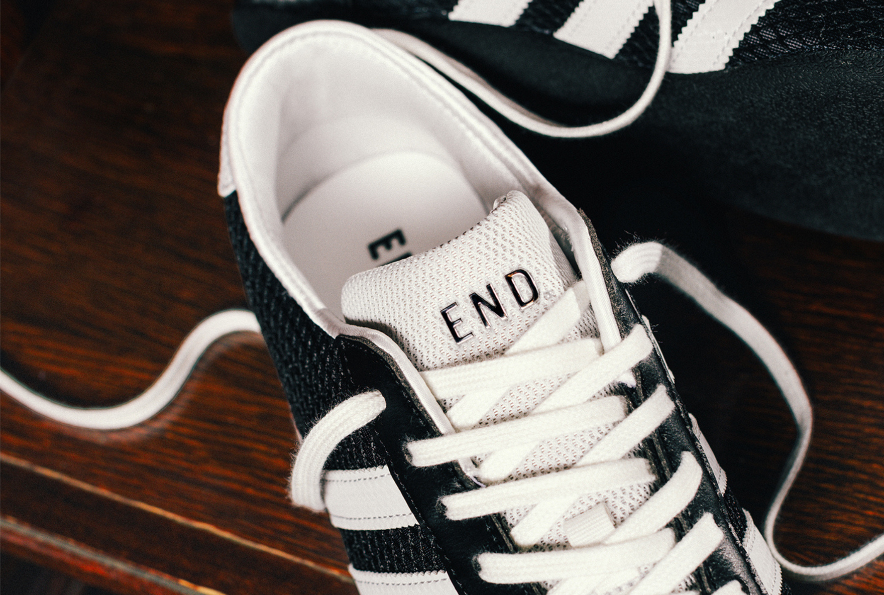 close up shot of end x adidas tokyo tongue