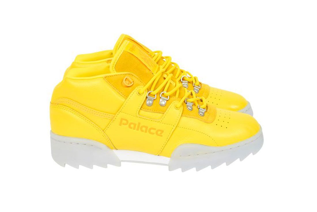 Palace Reebok Classic Workout Mid Ripple Sole Yellow Lateral Side Shot