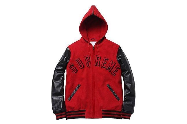 Hooded Varsity Jacket Supreme Red 1