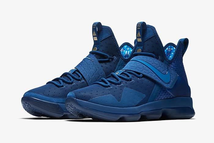 Lebron 14 sale blue and gold