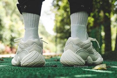 Adidas Yeezy Boost 500 Bone White On Foot Heel