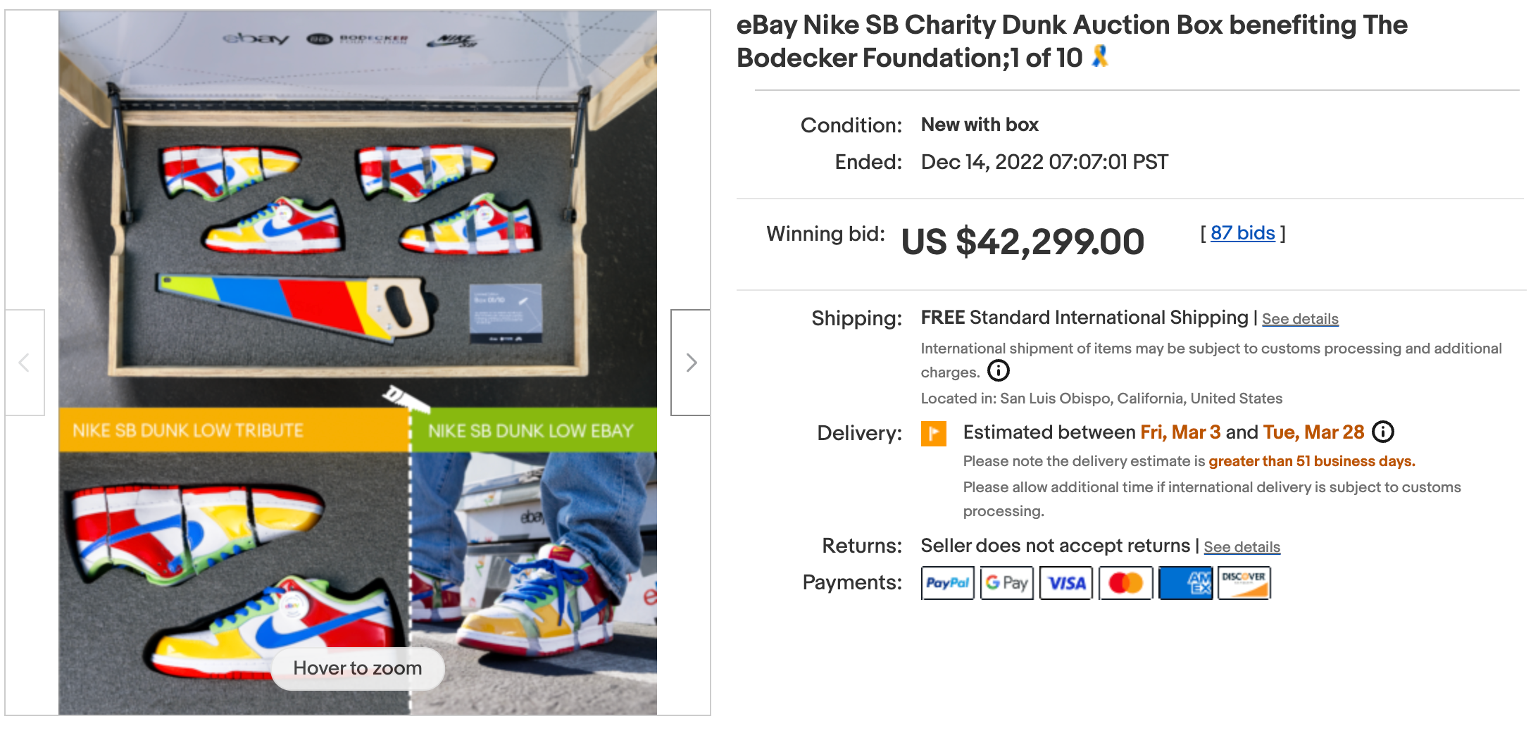 eBay Nike SB Dunk Sandy Tribute Results