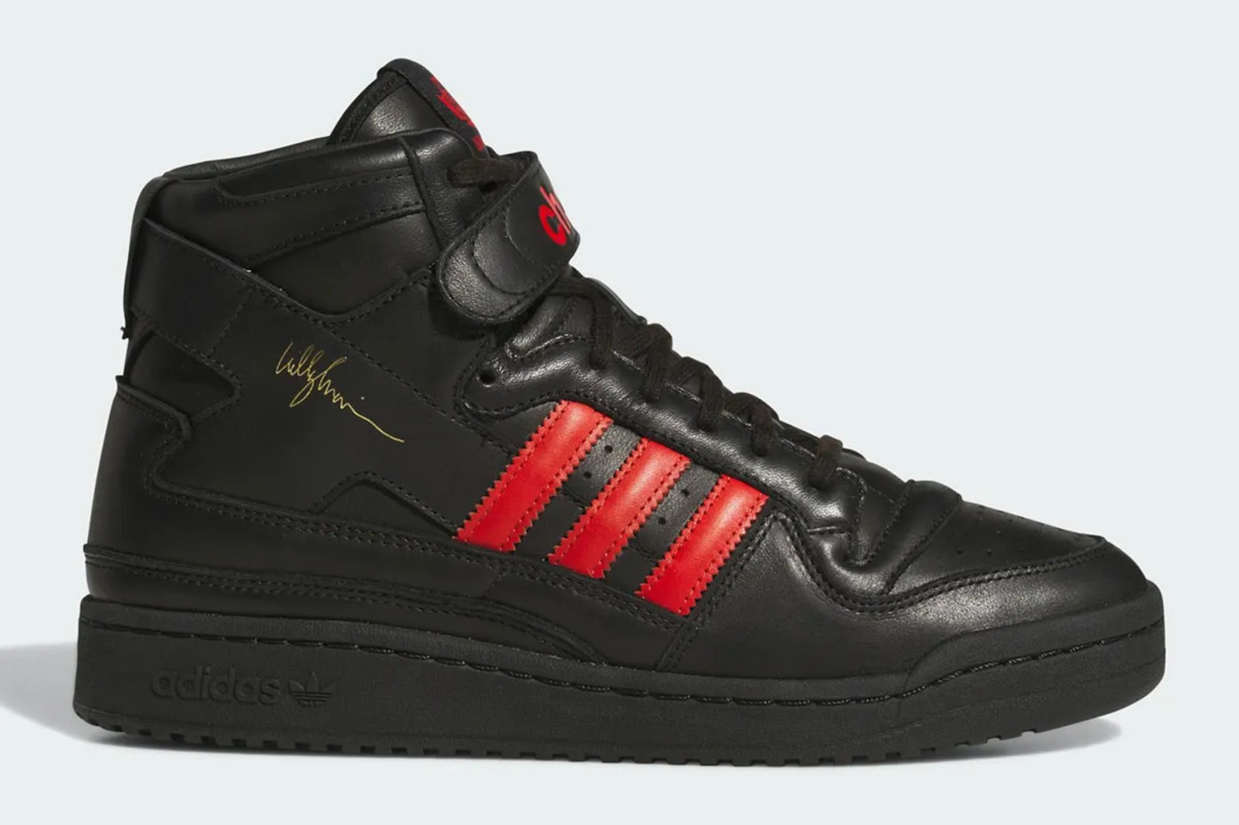 Willy Chavarria x adidas Forum High black sneaker with red stripes