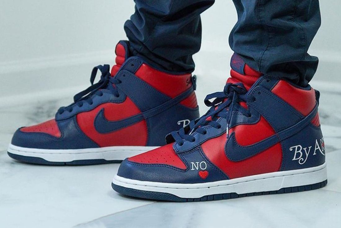 On-Foot Look: Supreme x Nike SB Dunk High 'By Any Means' in Navy