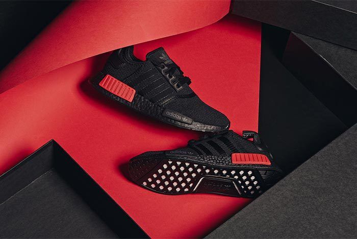 adidas nmd r1 trainers core black lush red