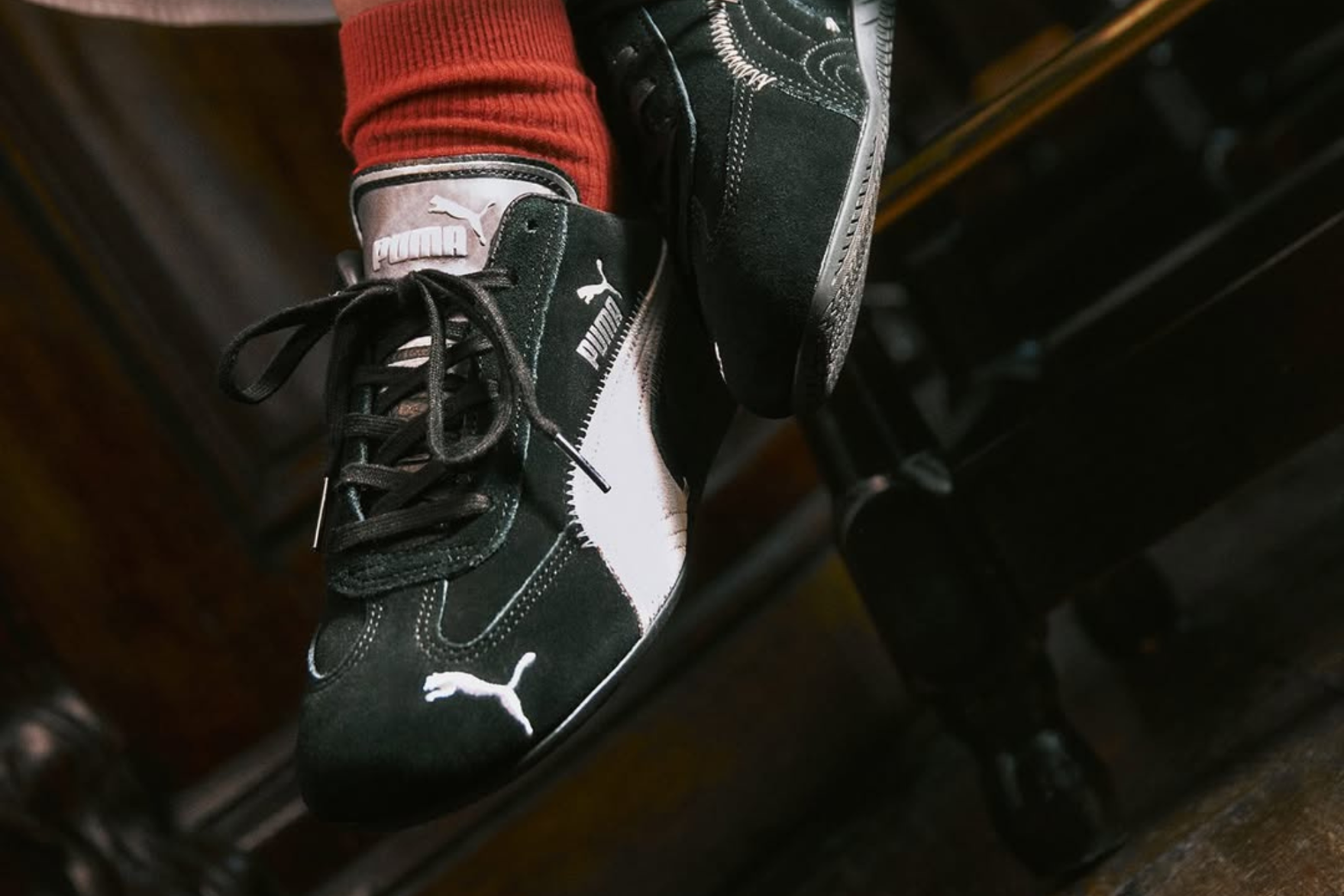 on-foot shot of puma suede with focus on toe box