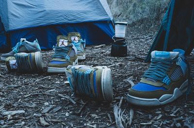 Union x blue glow up nike high top dunks sneakers Tent and Trail