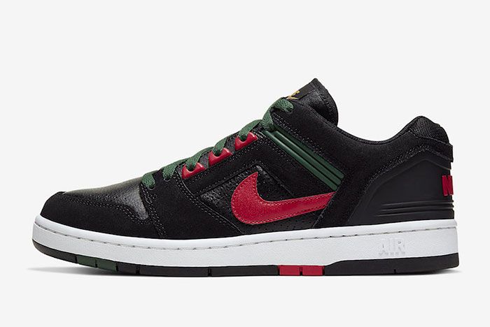 Nike Sb Air Force 2 Low Black Deep Forest Gym Red Ao0300 002 Lateral