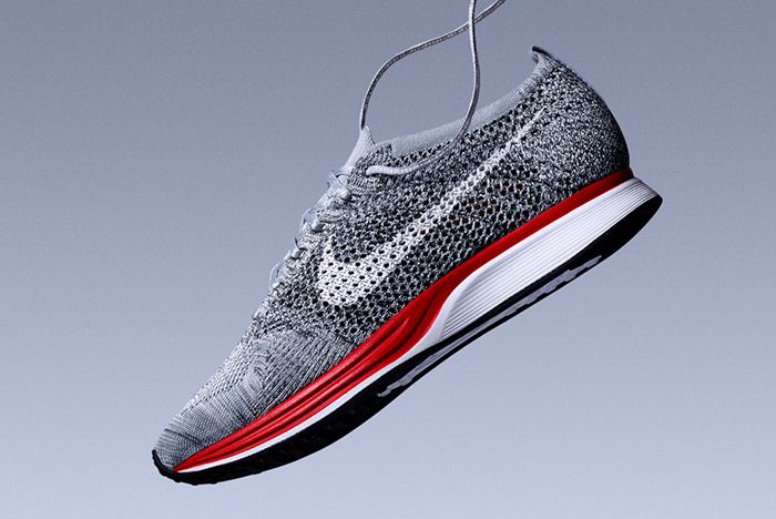 Nike Flyknit Racer Wolf Grey Red Feature