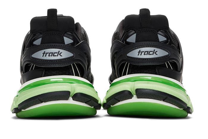 Balenciaga Track Sneaker Black Neon Green Heel Shot