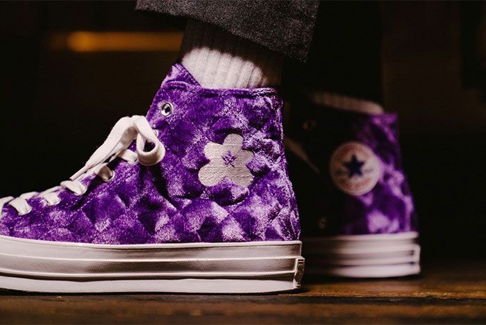 Golf Le Fleur Converse Chuck 70 Quilted Purple On Feet Close Up Left Side View