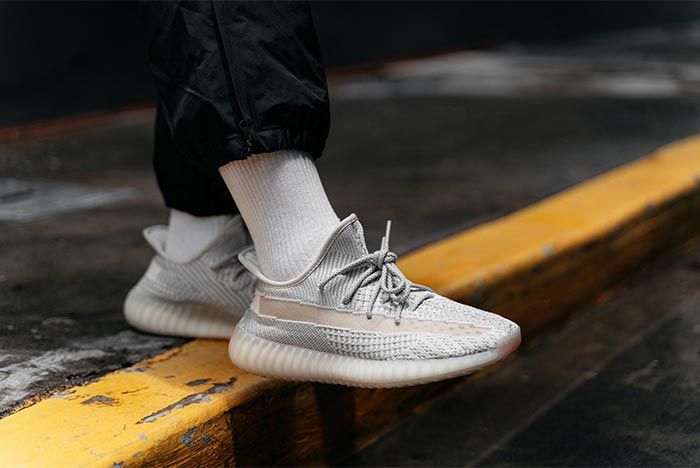 Adidas Yeezy Boost 350 V2 Reflective Lundmark On Foot Front Angle Shot