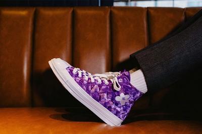 Golf Le Fleur Converse All Star Quilted Purple On Feet Chuck 70 Left Side View