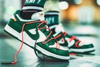 Off White Nike Dunk Low Pine Green Ct0856 100 On Foot Shot8