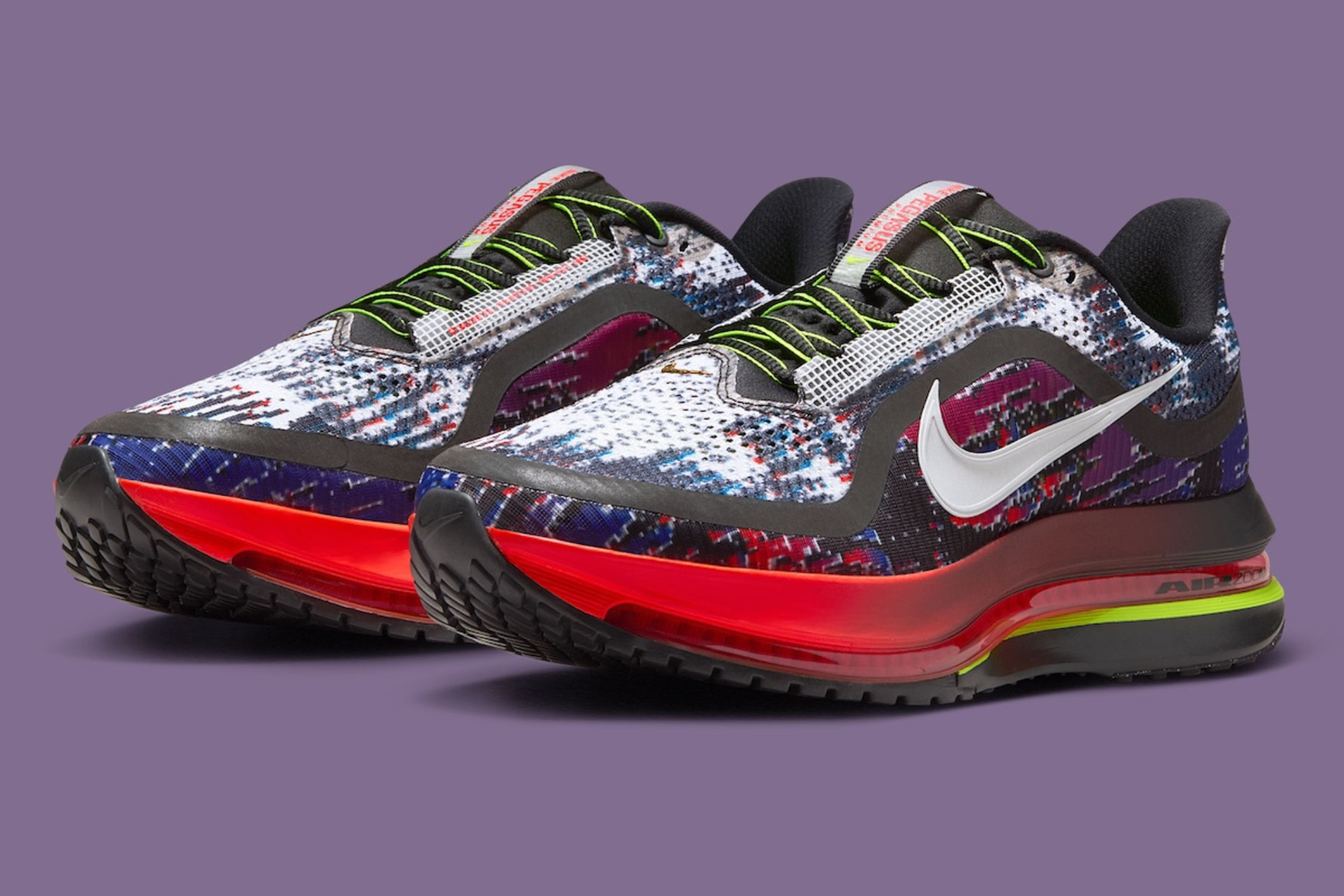 Pegasus Premium 'Multi Pixels' sneakers on purple background